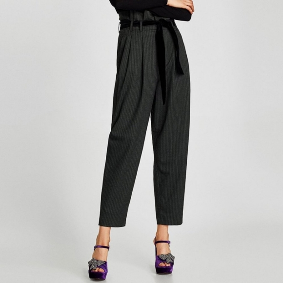 Zara Paperbag Striped Trousers - Picture 5 of 6